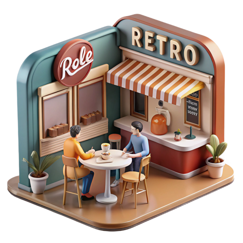 impressive vintage Retro Cafe 3D Illustration authentic png