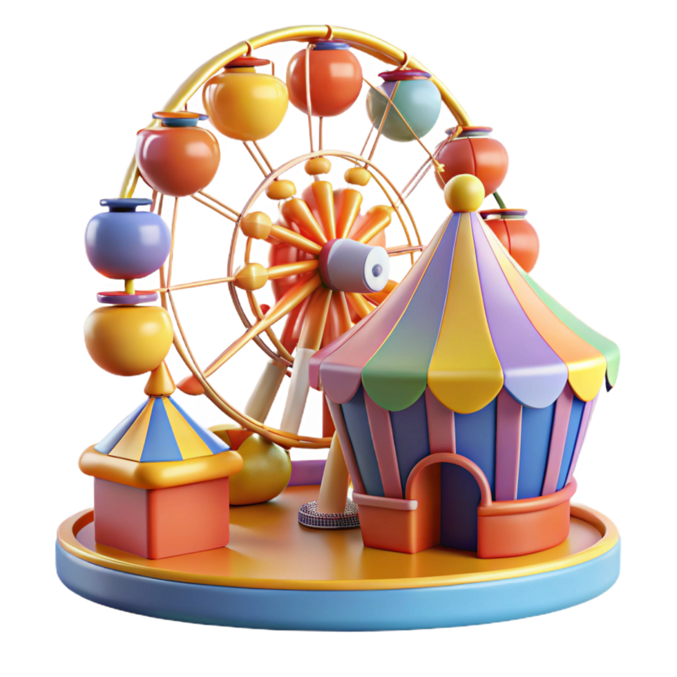 impressive artistic Funfair 3D Render Cartoon Ferris Wheel detailed png