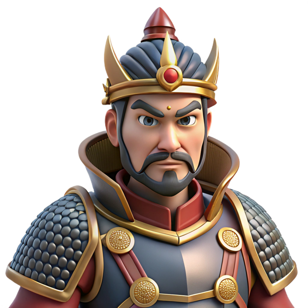 elegant rustic 3D Illustration Asian King in Royal Armor original png