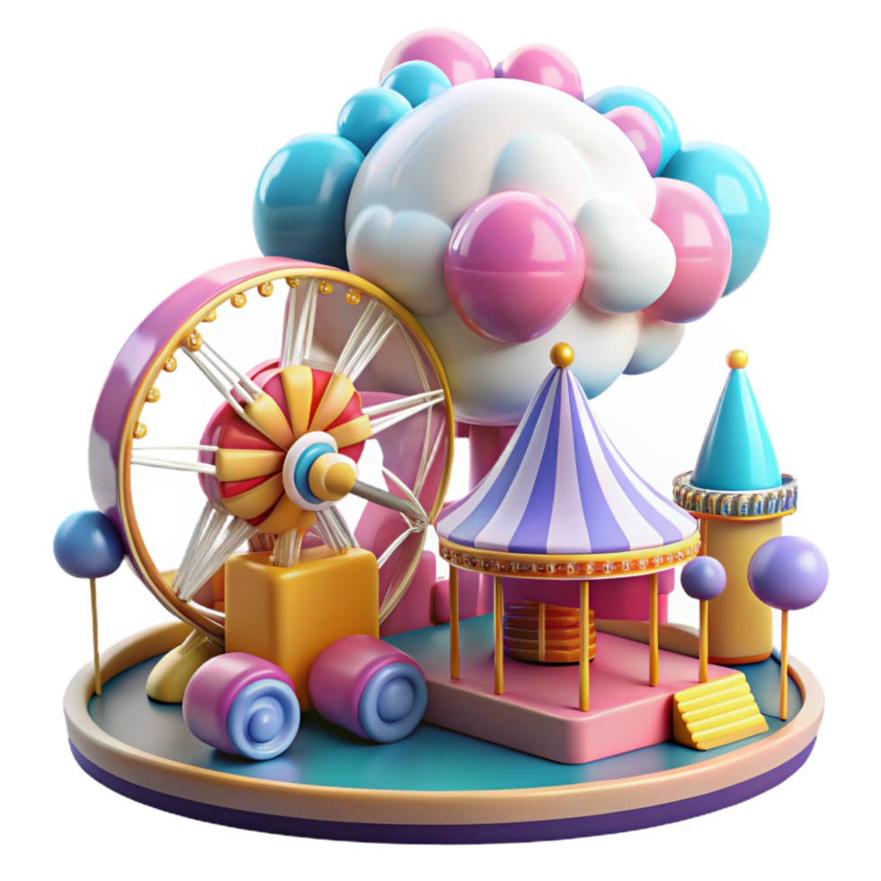 extraordinary classic Amusement Park 3D Illustration detailed png