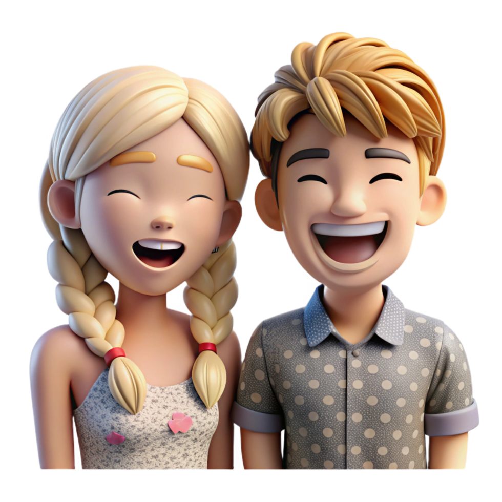 serene vintage Joyful 3D Cartoon Couple Illustration genuine png