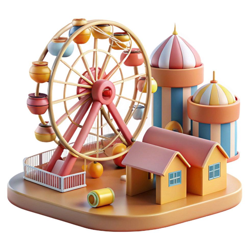 extraordinary minimalist 3D Render Cartoon Ferris Wheel Park authentic png