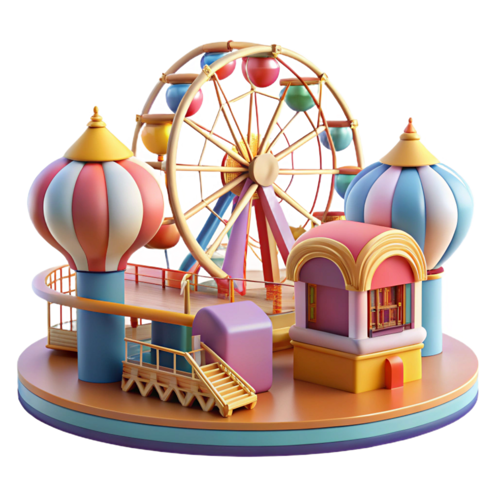 elegant traditional Whimsical 3D Ferris Wheel Illustration professional png