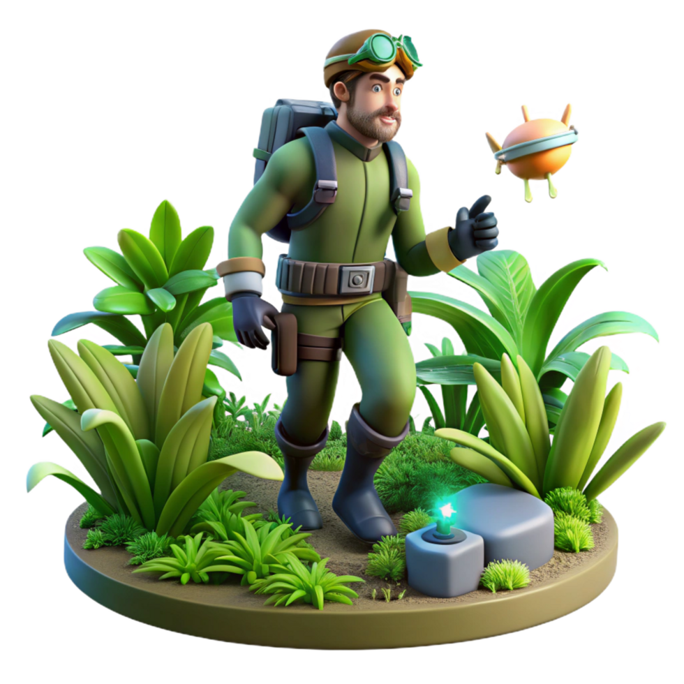 beautiful classic 3D Illustration Explorer in Lush Jungle genuine png