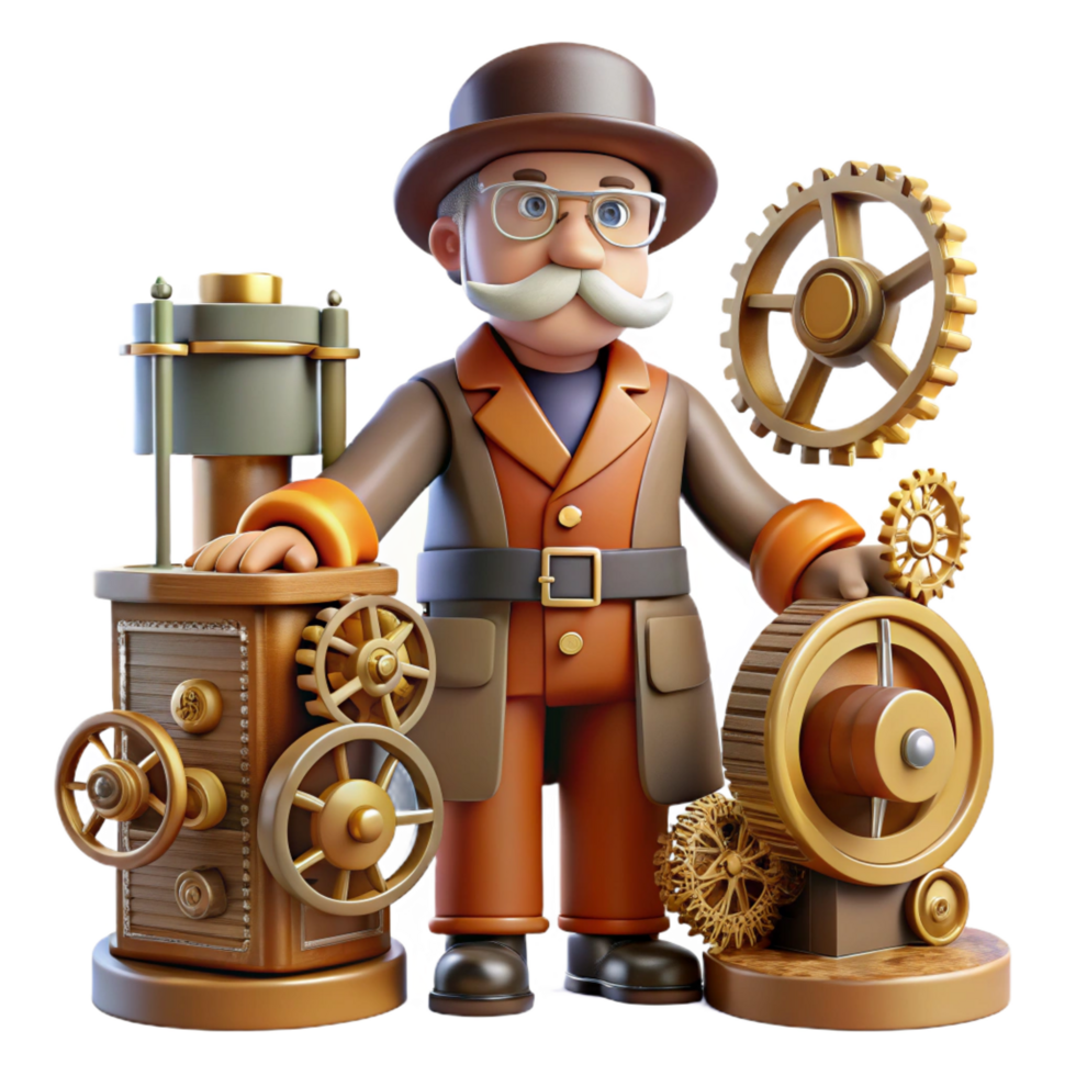 extraordinary traditional 3D Illustration Steampunk Engineer with Gears genuine png
