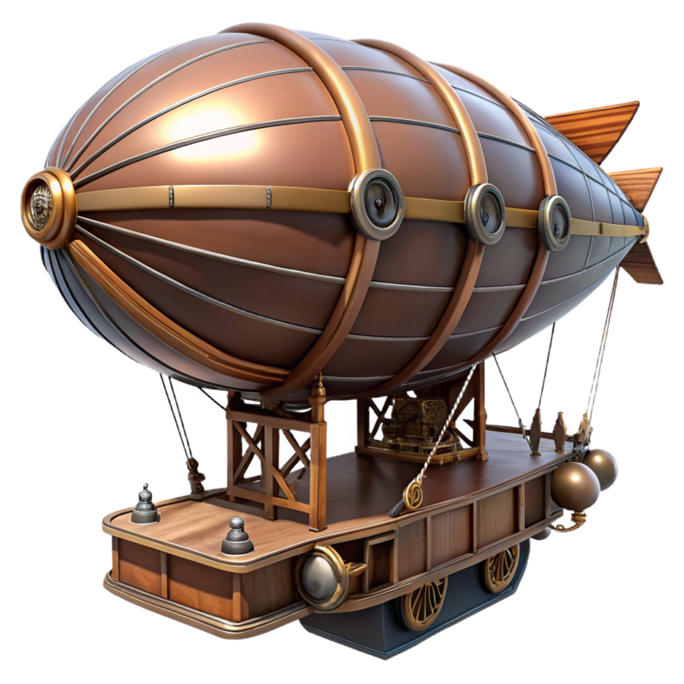 vibrant abstract Steampunk Airship 3D Render high resolution png
