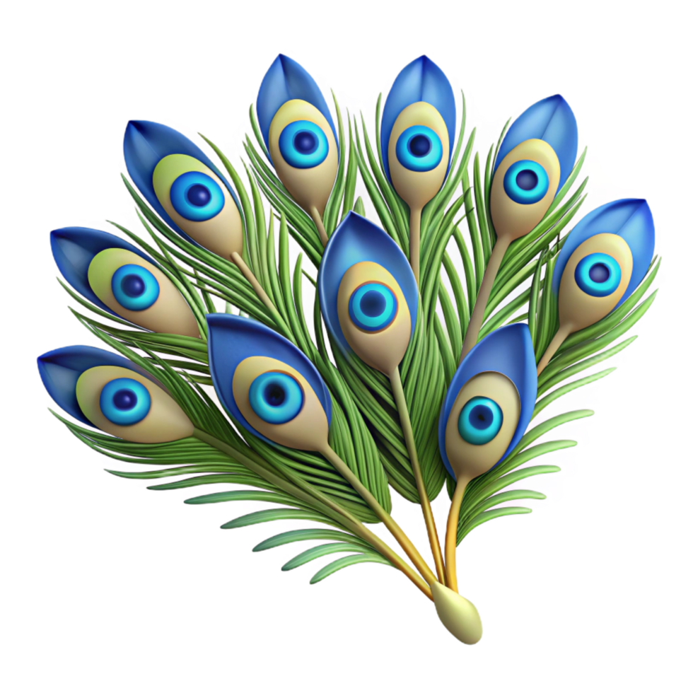 serene vintage Vibrant Peacock Feather 3D Illustration 4K png