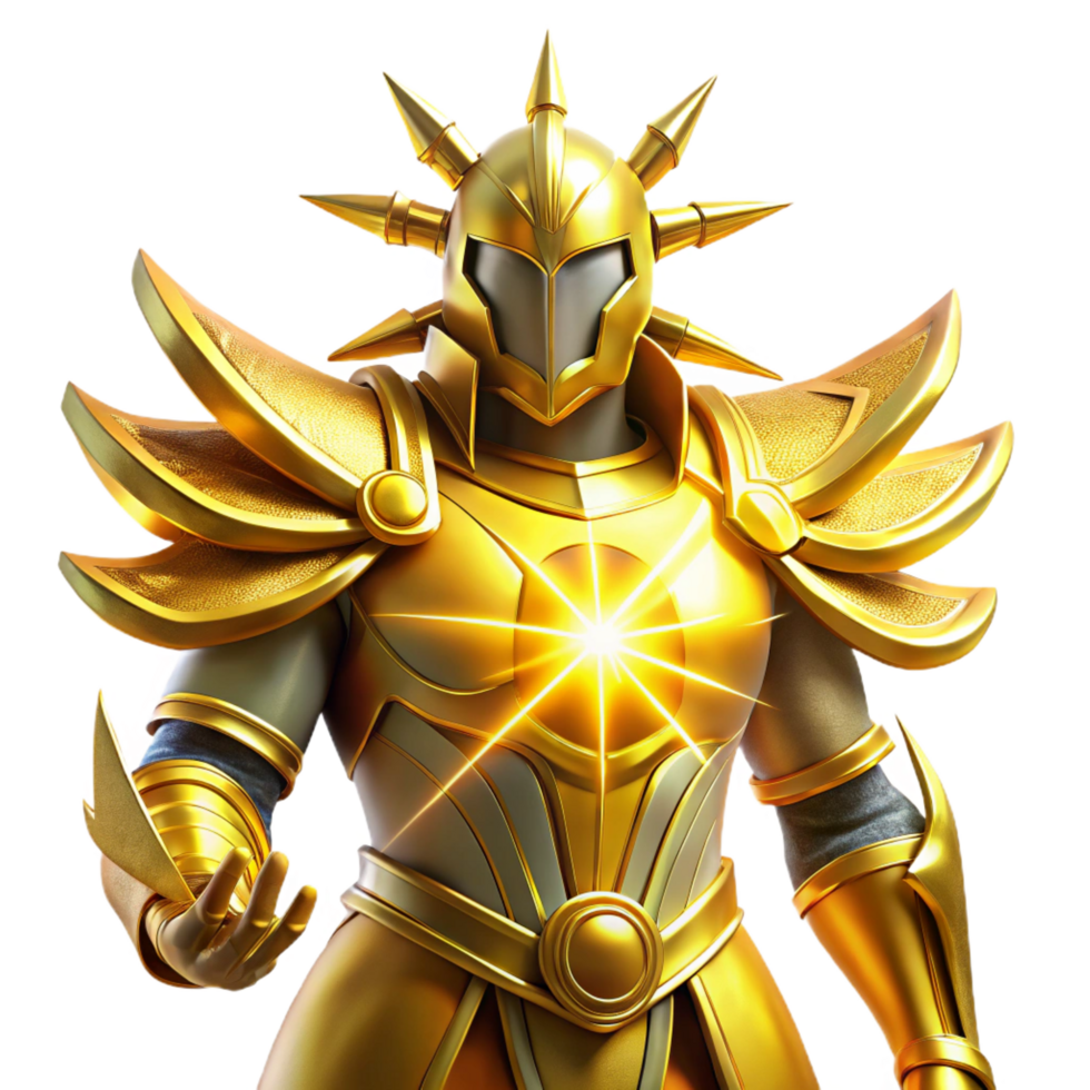vibrant classic Golden Warrior 3D Render high resolution png