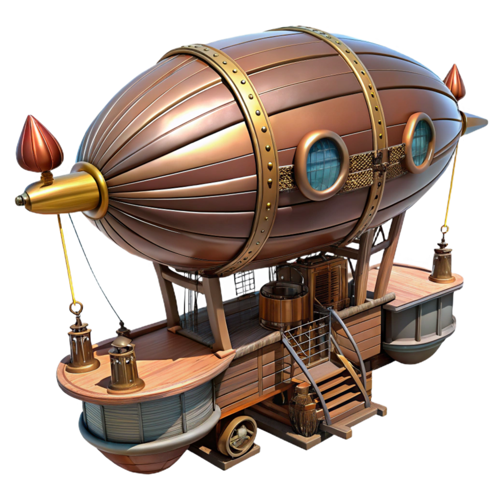 magnificent classic Steampunk Airship 3D Render high quality png