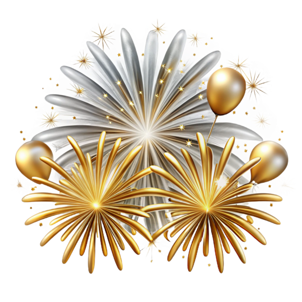 vibrant abstract Fireworks Display Sparkling Gold and Silver Transparent Background authentic png
