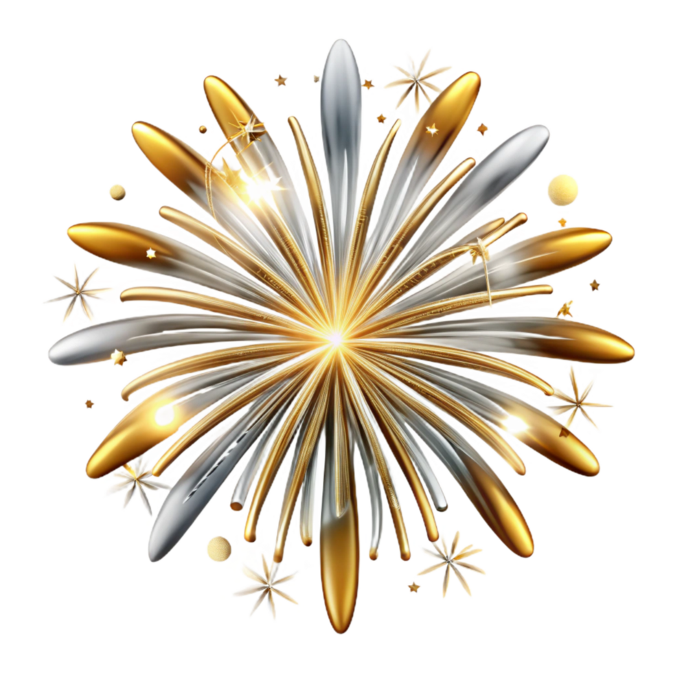 stunning vintage Fireworks Display Sparkling Gold and Silver Transparent Background premium png