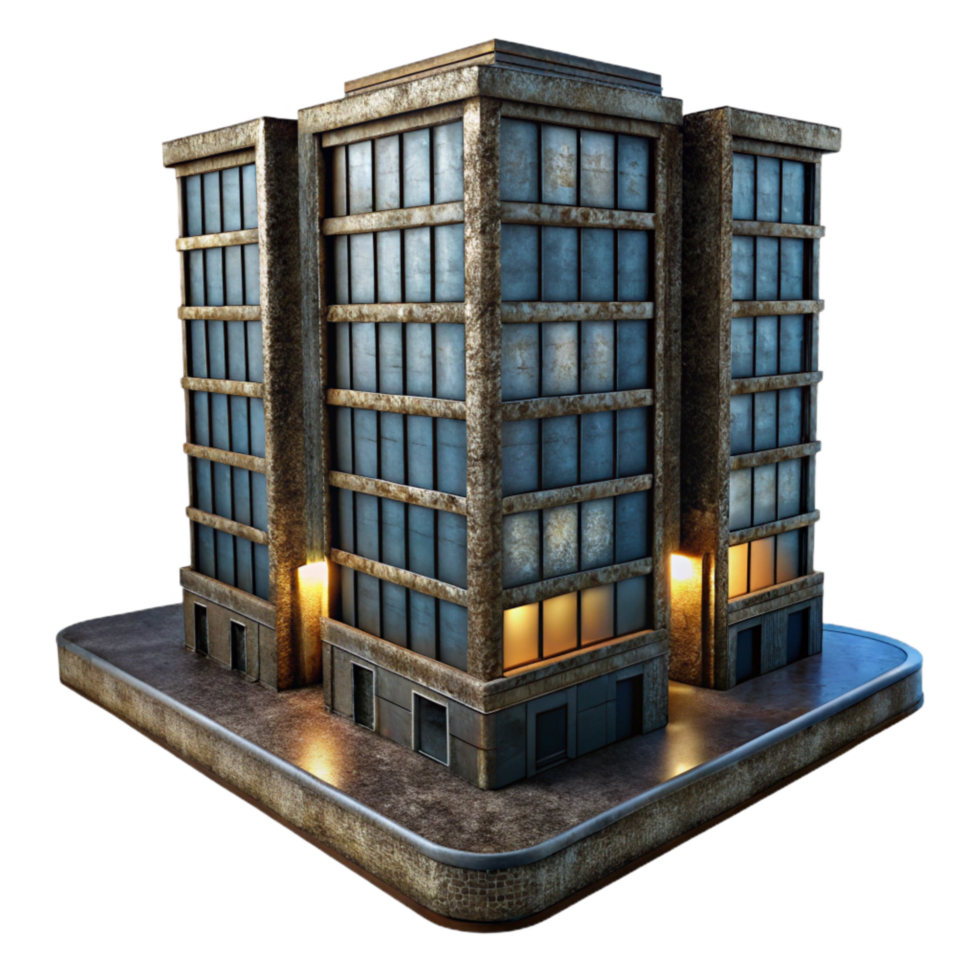 beautiful vintage Office Building Skyscraper Night View Isolated Element high resolution png