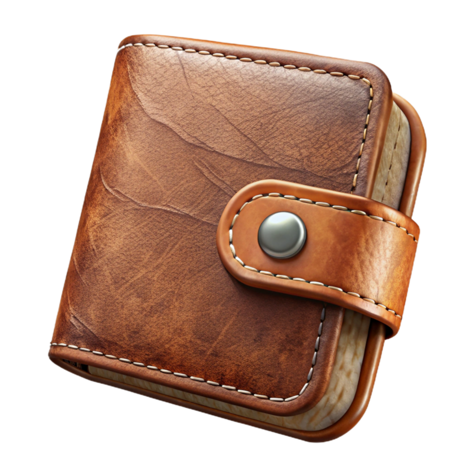 dramatic classic Leather Wallet Closed Front View Transparent Background authentic png