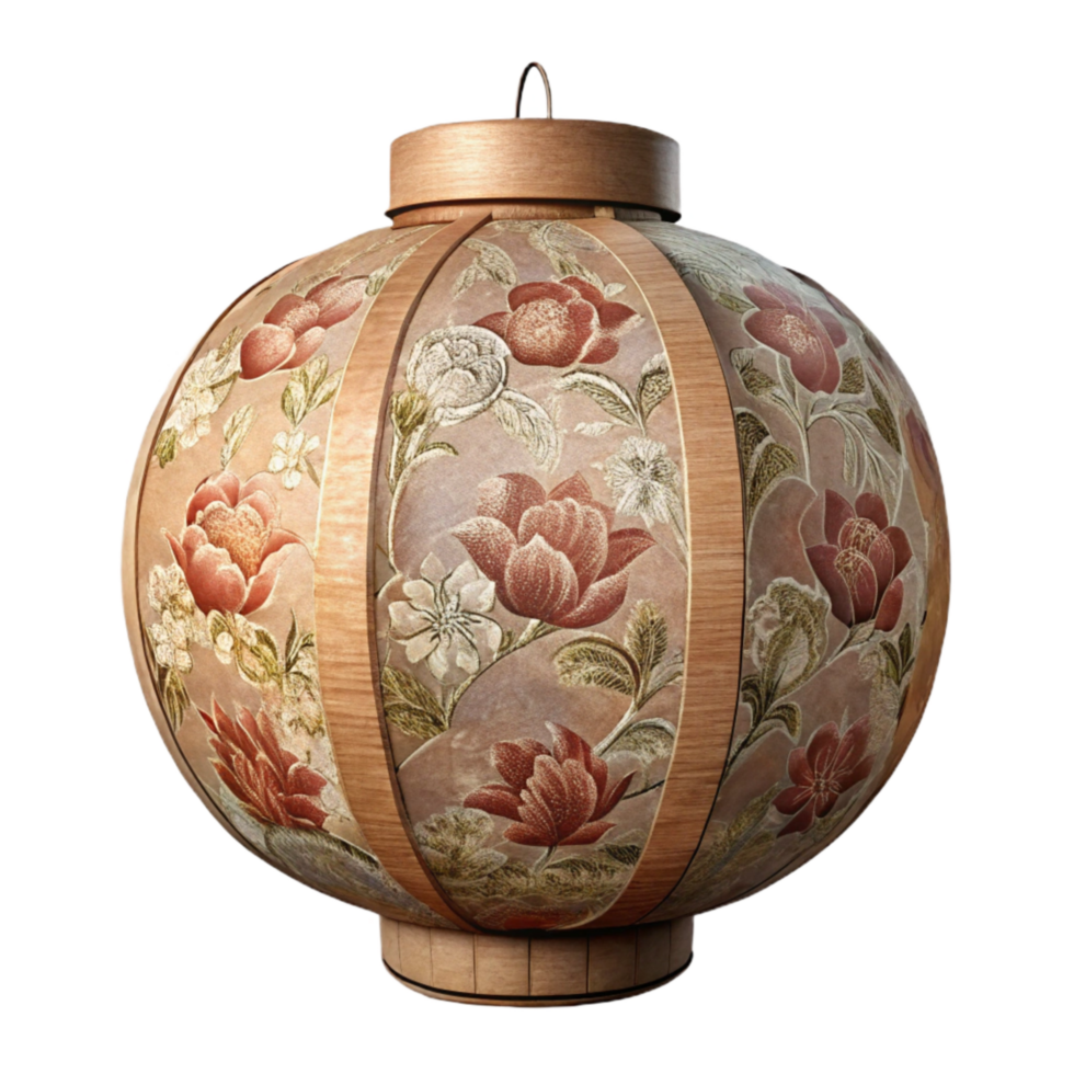 magnificent artistic Handmade Paper Lantern with Floral Pattern Transparent Background high resolution png