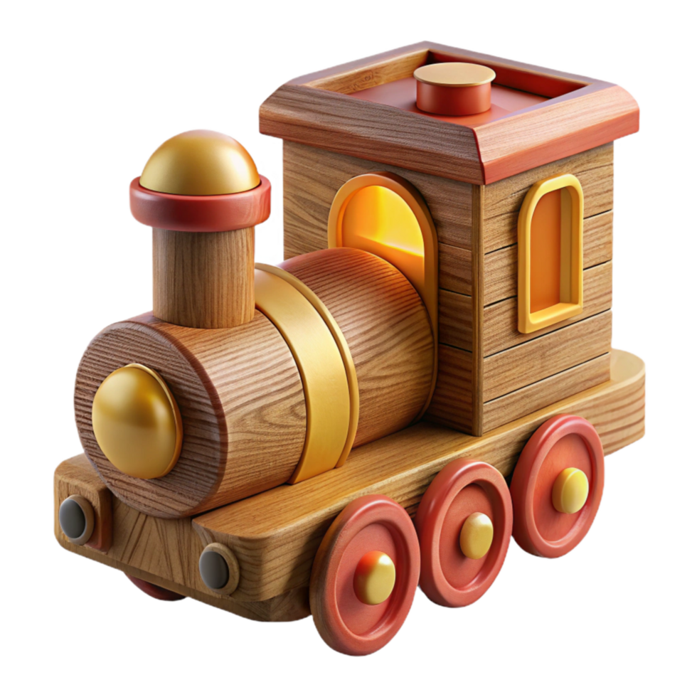 magnificent rustic Wooden Toy Train Set Cutout with Bright Lighting professional png