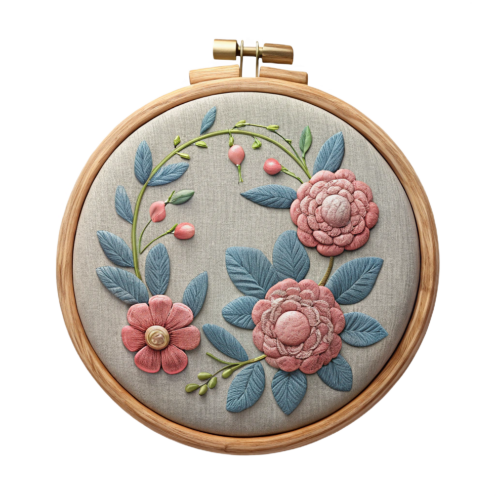 beautiful traditional Embroidery Hoop with Floral Pattern Isolated on Transparent Background professional png