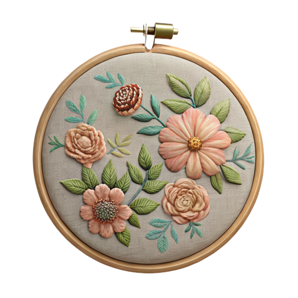 wonderful vintage Embroidery Hoop with Floral Pattern Isolated on Transparent Background exclusive png