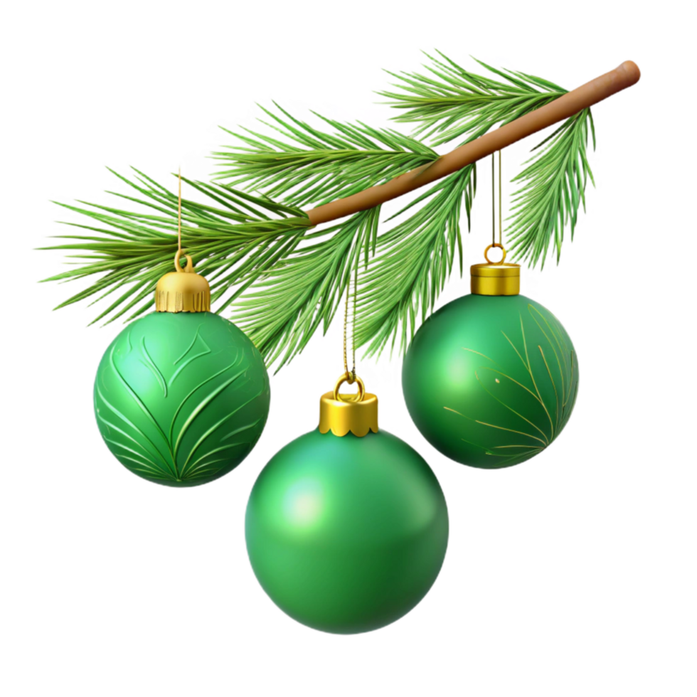 magnificent traditional Green Fir Tree Branch with Ornaments Transparent Background authentic png