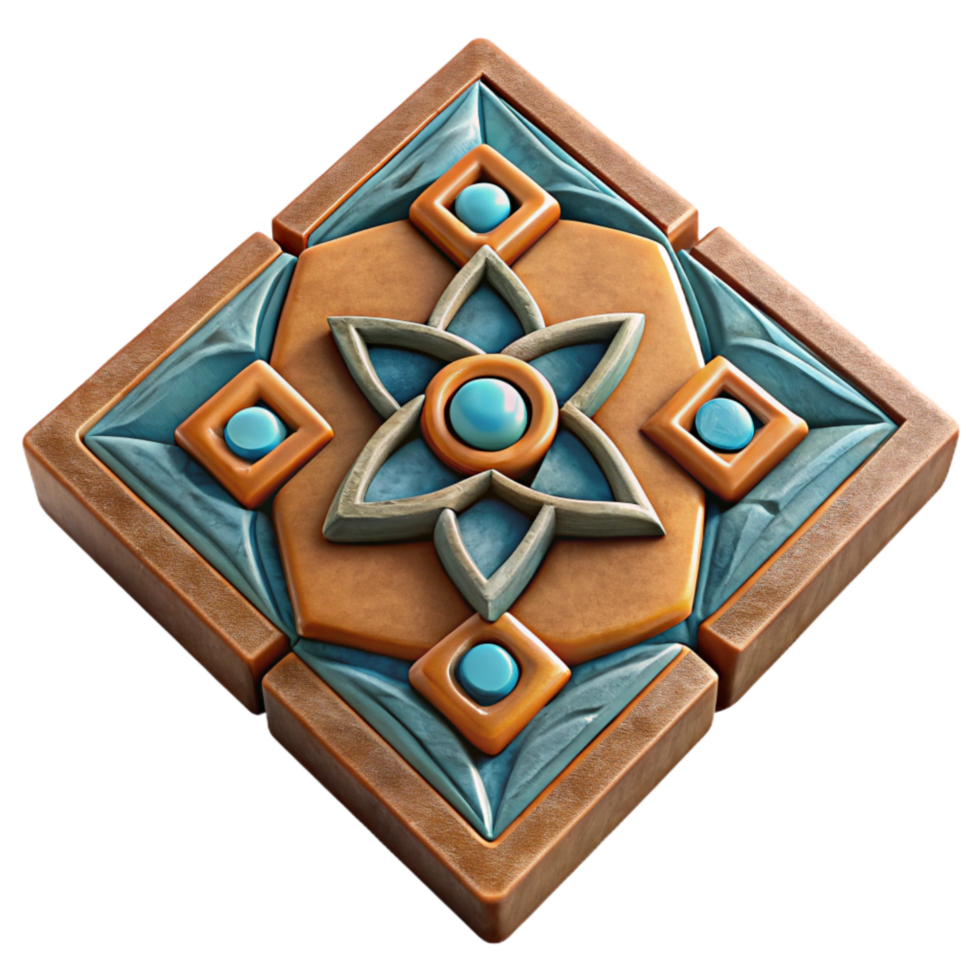 extraordinary artistic Handmade Ceramic Tile with Geometric Pattern Cutout with Texture detailed png