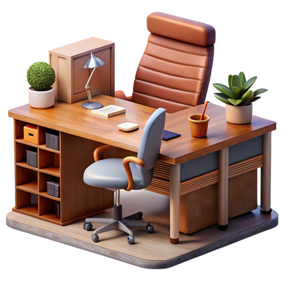 impressive rustic Modern Office Interior with Desk and Chair Transparent Background authentic png