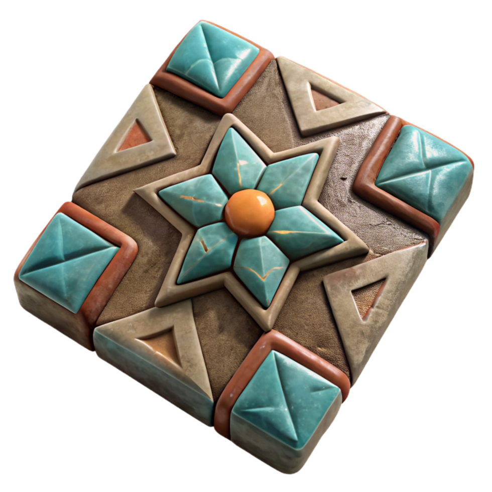 magnificent creative Handmade Ceramic Tile with Geometric Pattern Cutout with Texture detailed png