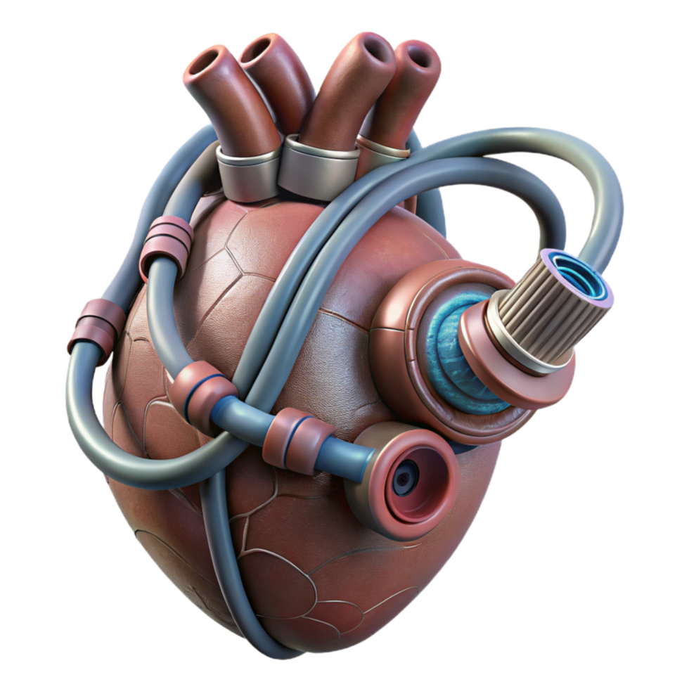 impressive minimalist Artificial Heart with Tubes and Wires Isolated exclusive png