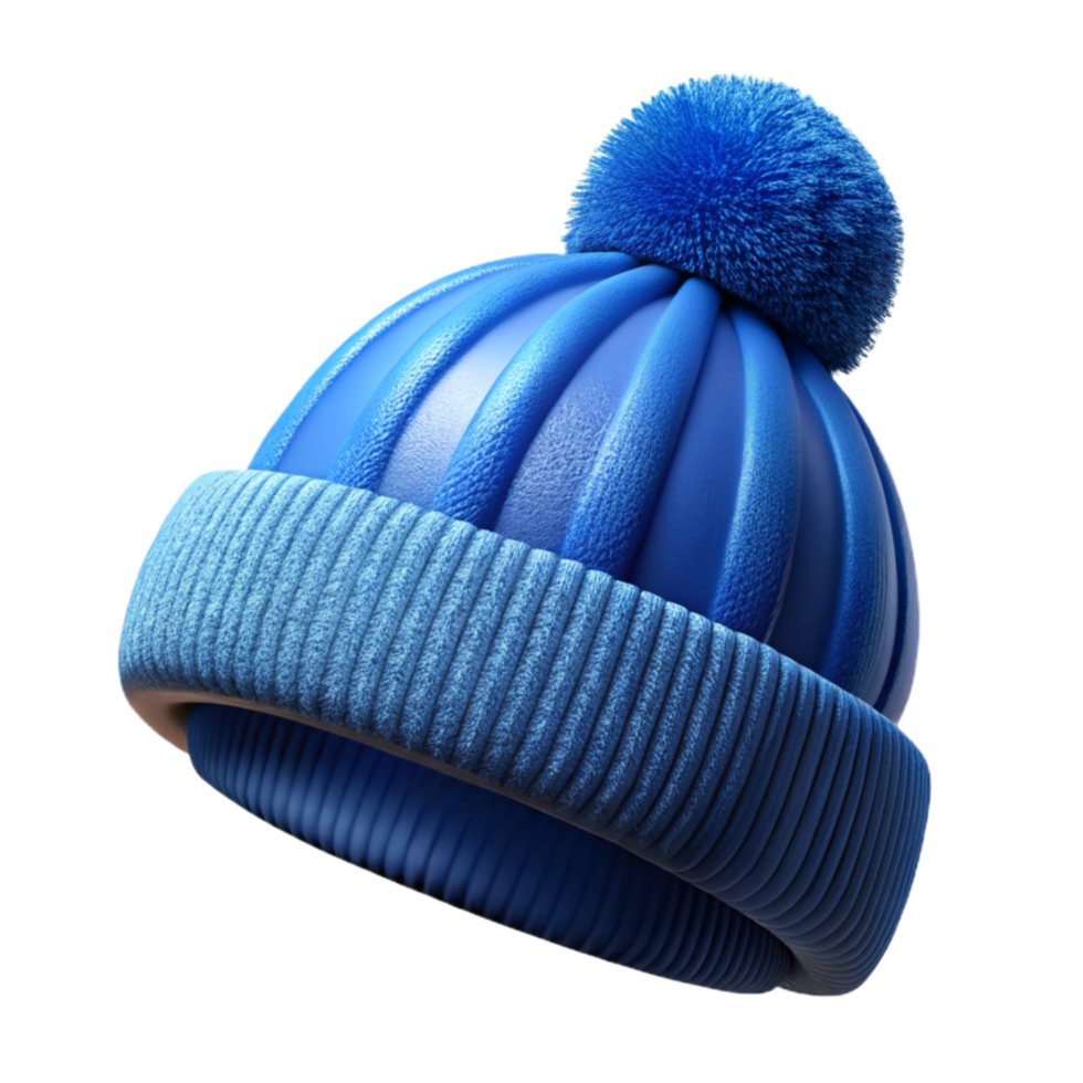 serene classic Blue Winter Beanie Isolated with Pom Pom Detail high quality png
