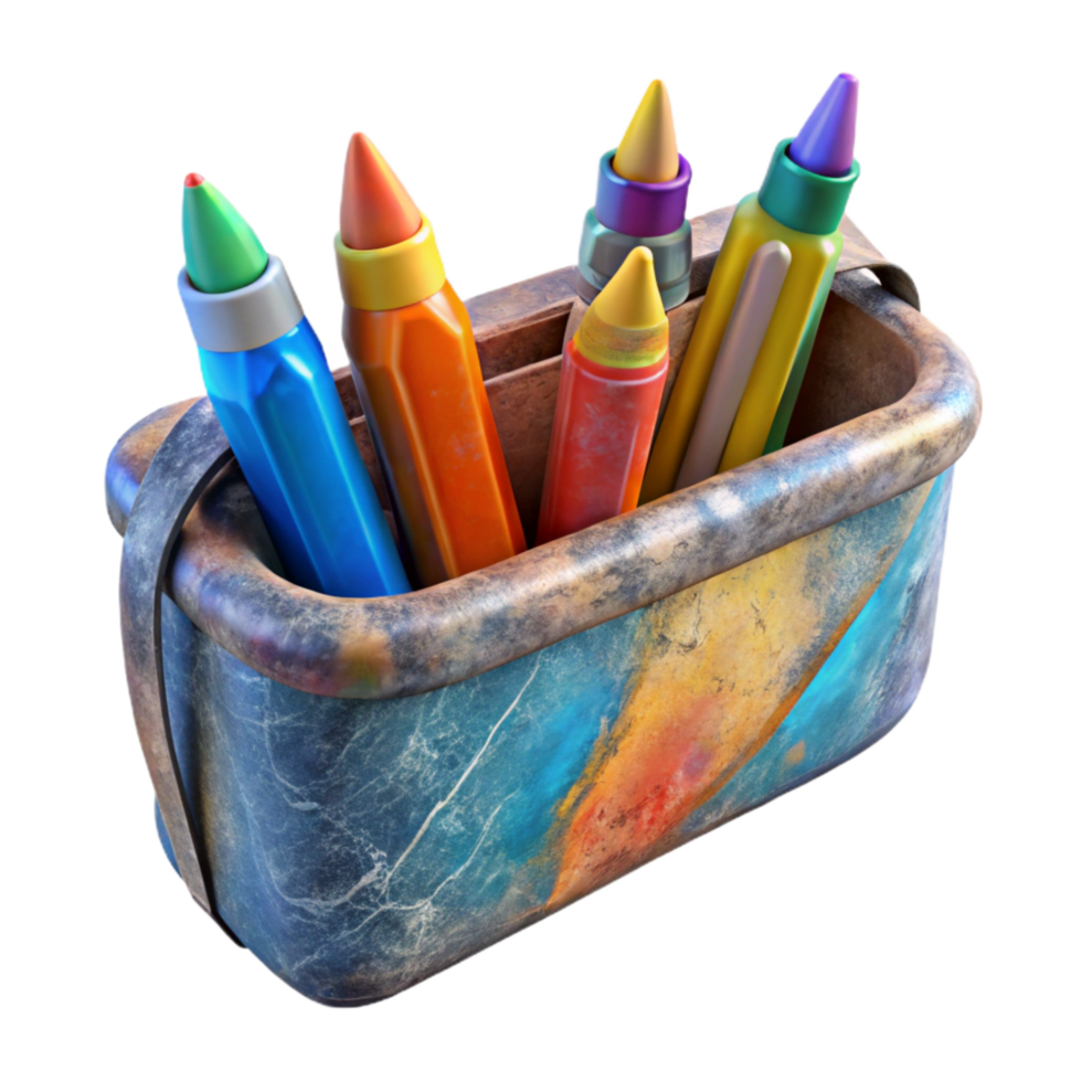 beautiful classic Pencil Case with Colorful Pens Transparent Background 4K png