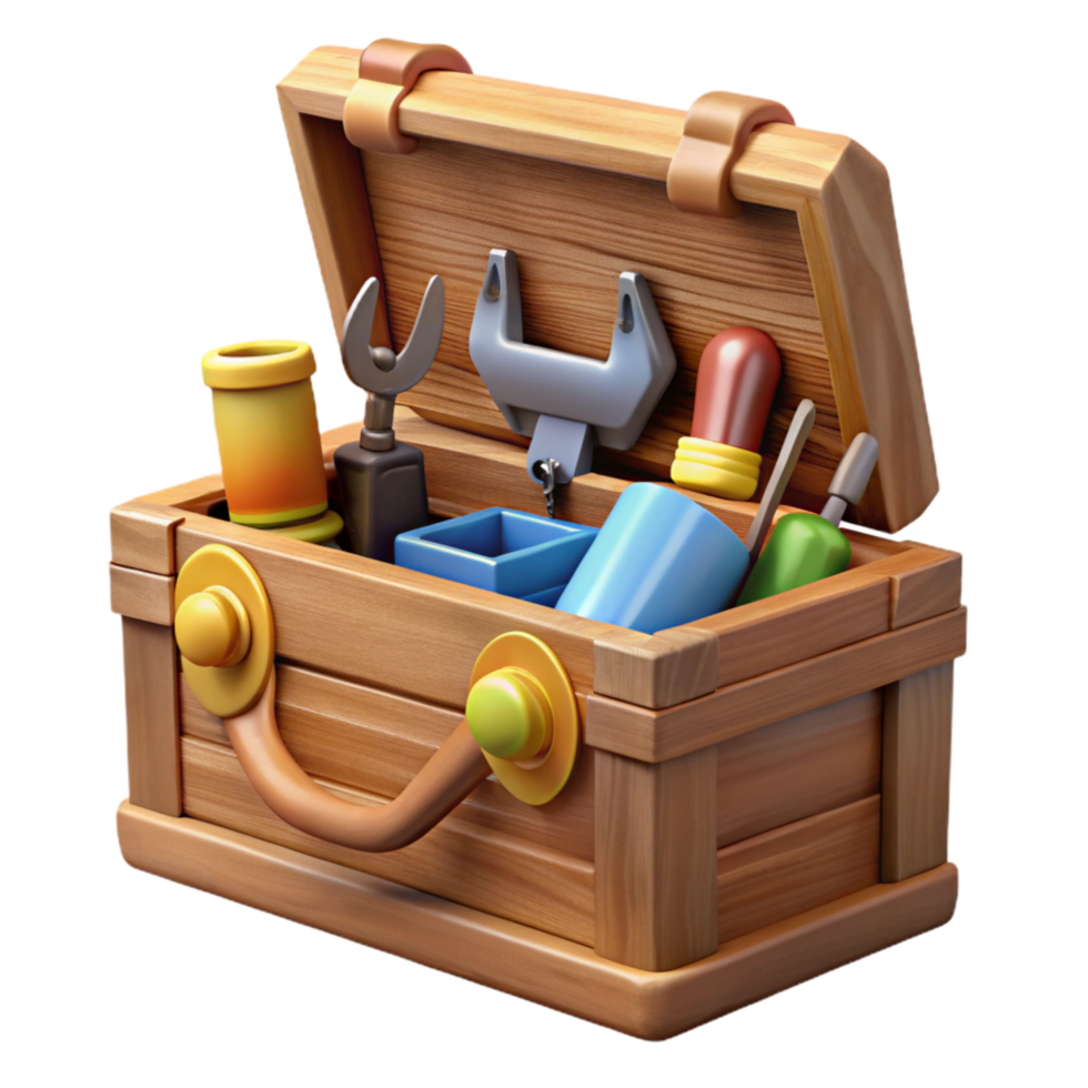 extraordinary traditional Open Wooden Toolbox with Tools Transparent Background professional png