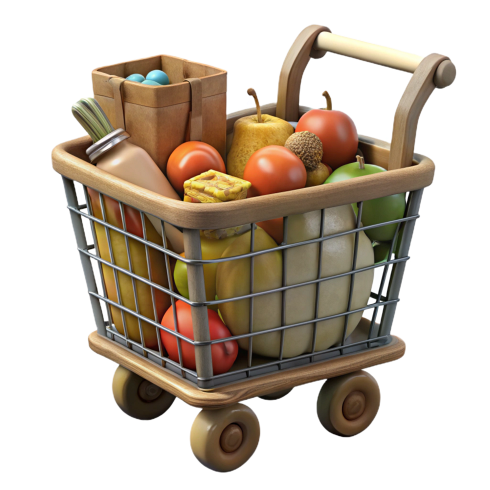 extraordinary artistic Shopping Cart Full of Groceries Transparent Background detailed png