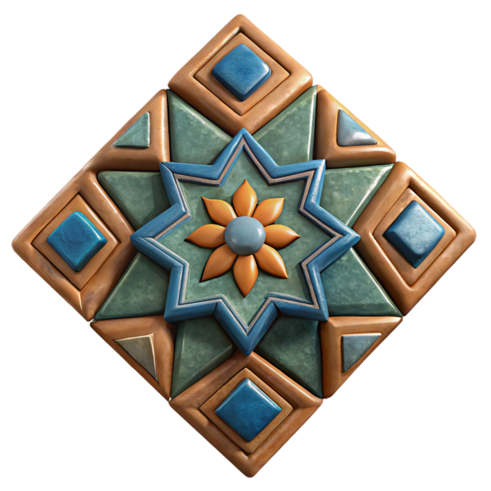 dramatic artistic Handmade Ceramic Tile with Geometric Pattern Cutout with Texture premium png