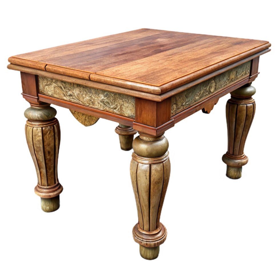vibrant abstract Antique Wooden Table Isolated with Carved Legs professional png