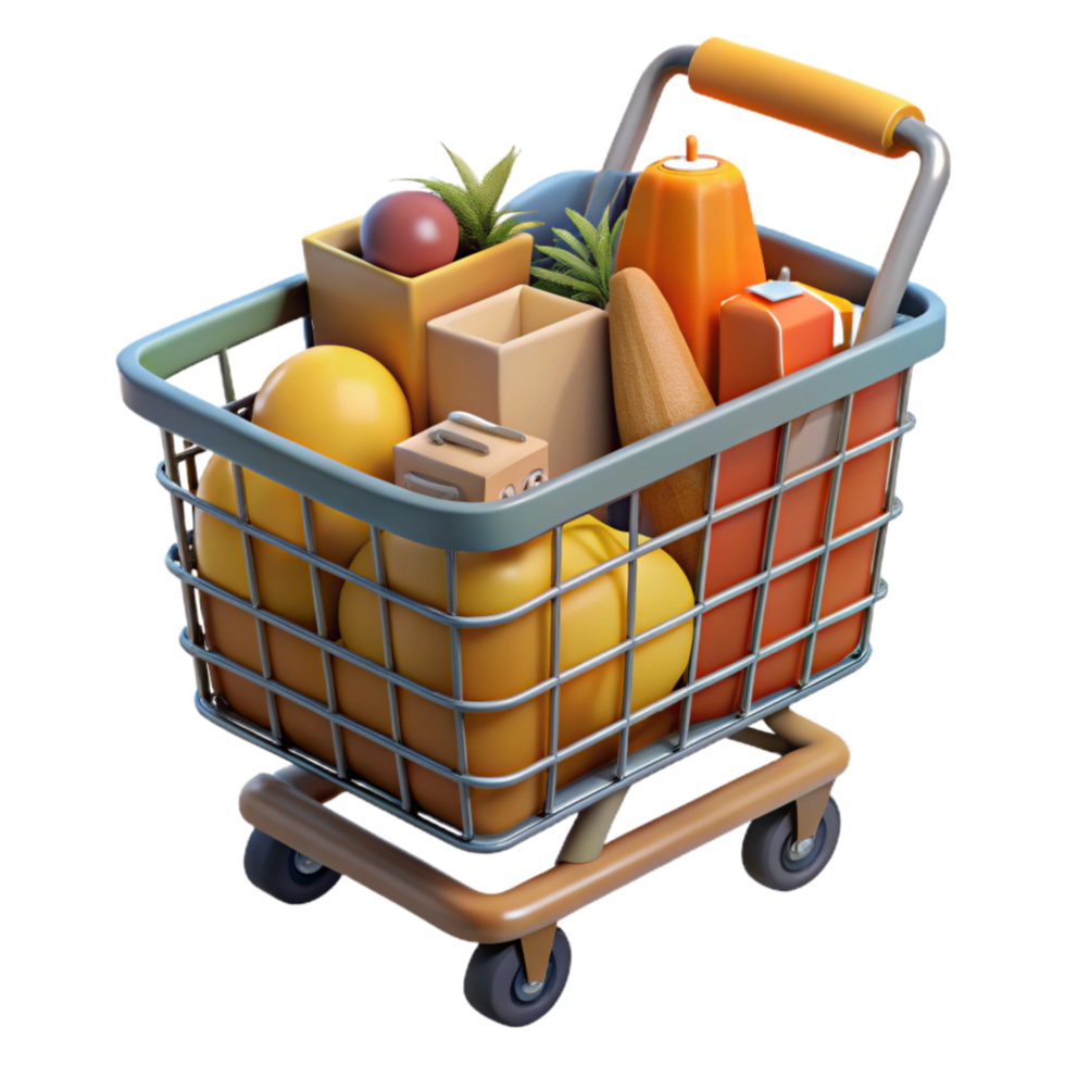 elegant artistic Shopping Cart Full of Groceries Transparent Background original png