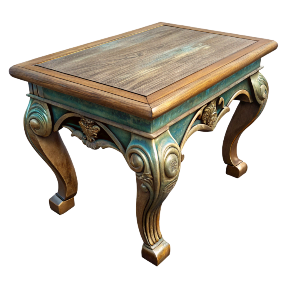 impressive minimalist Antique Wooden Table Isolated with Carved Legs high quality png