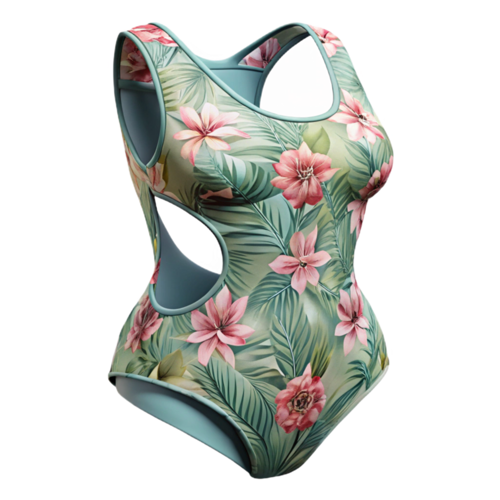 vibrant minimalist Swimsuit One Piece Floral Print Cutout Transparent Background detailed png