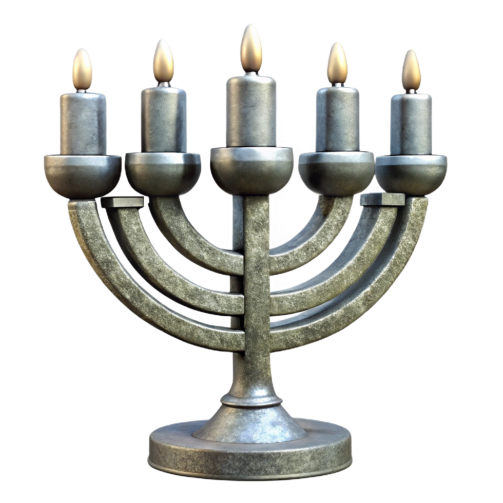serene rustic Silver Hanukkah Menorah with Candlelight Isolated 4K png