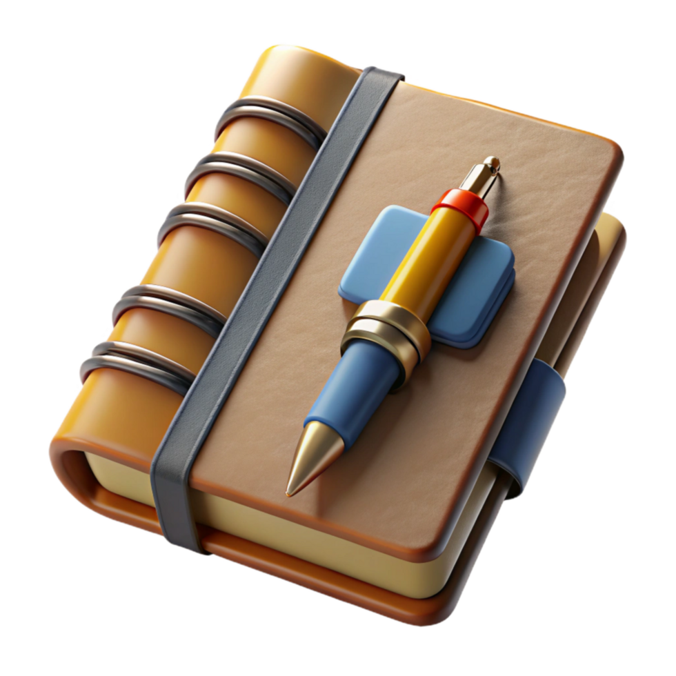 extraordinary abstract Notebook and Pen Top View Transparent Background high resolution png
