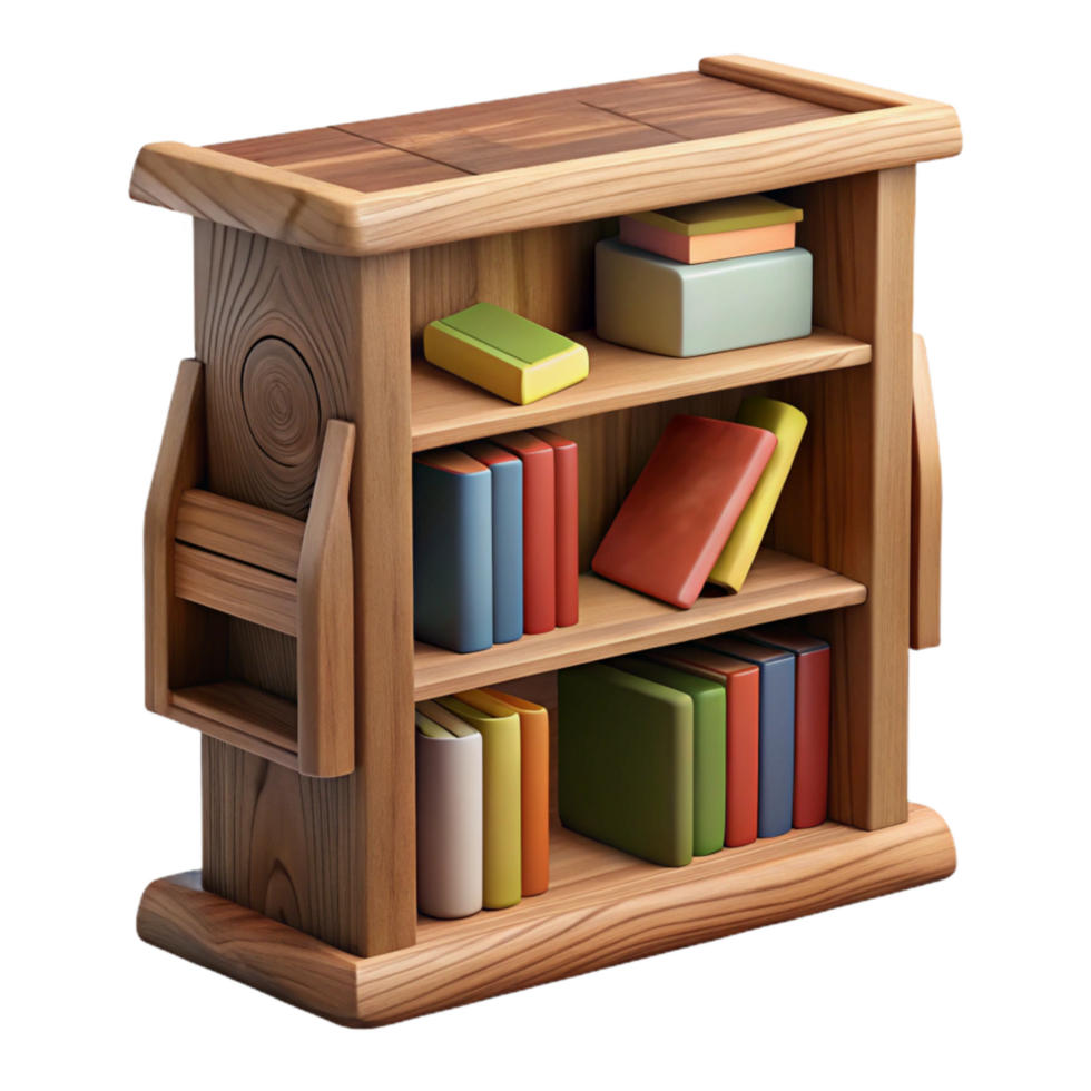 serene modern Wooden Bookshelf with Books Transparent Background detailed png