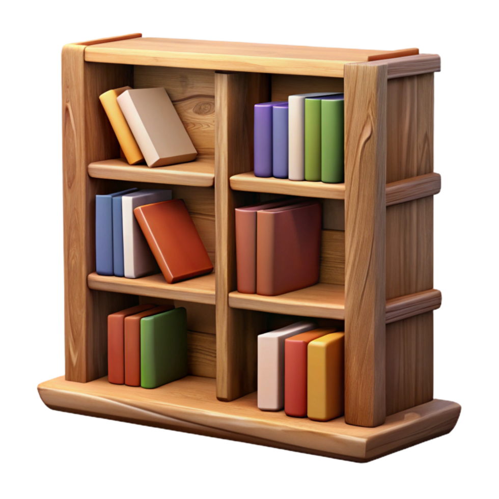 elegant abstract Wooden Bookshelf with Books Transparent Background original png