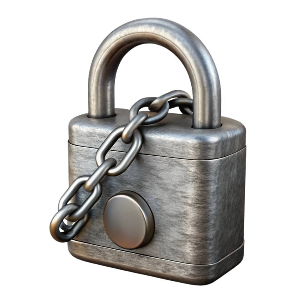 magnificent classic Lock Icon Silver Color with Chain Isolated Element professional png