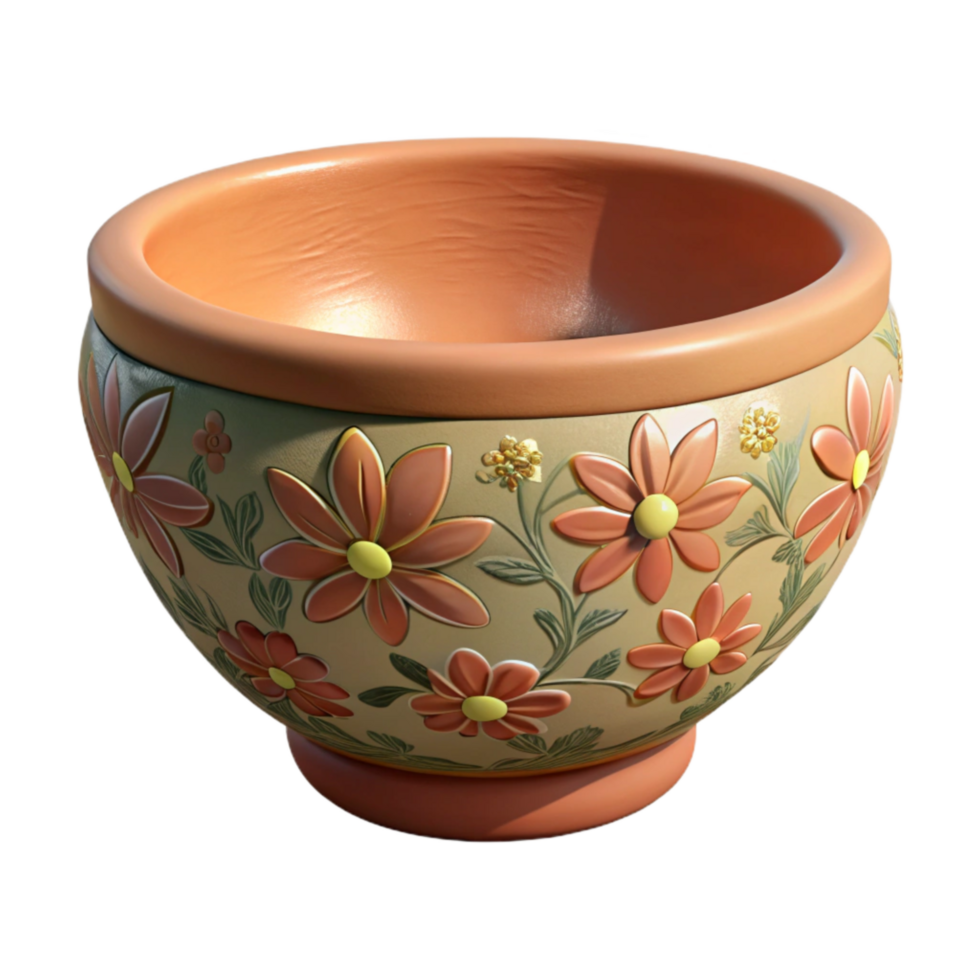 wonderful abstract Handmade Ceramic Bowl with Floral Pattern Isolated Element authentic png