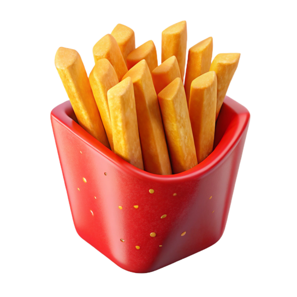 dramatic contemporary French Fries in a Red Paper Container Isolated 4K png