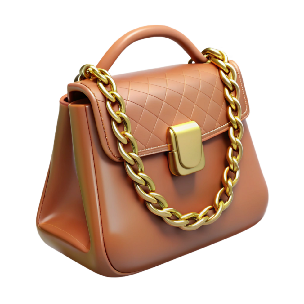 wonderful abstract Leather Handbag with Gold Chain Cutout Transparent Background 4K png
