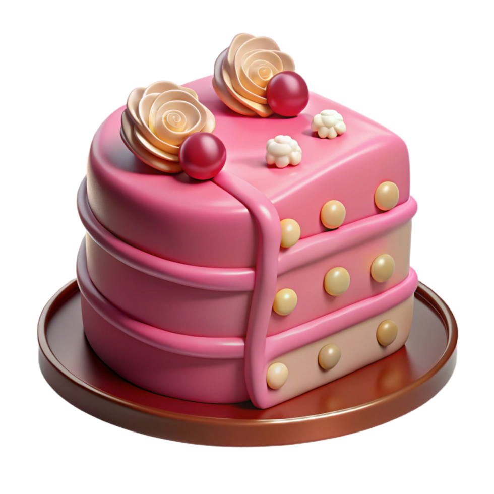 dramatic modern Pink Wedding Cake Slice Isolated with Frosting and Decorations premium png