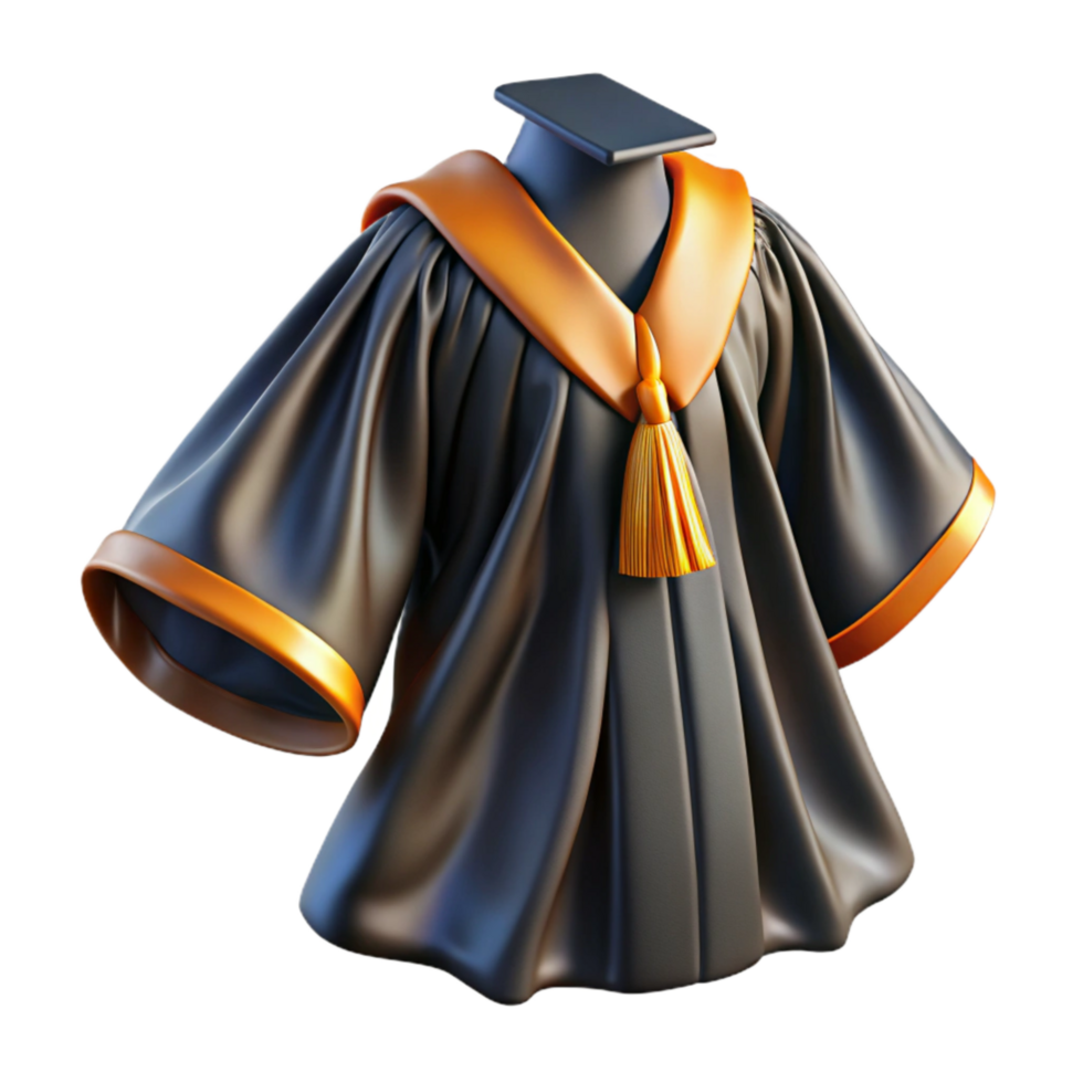 vibrant traditional Graduation Gown Black Flowing Transparent Background detailed png