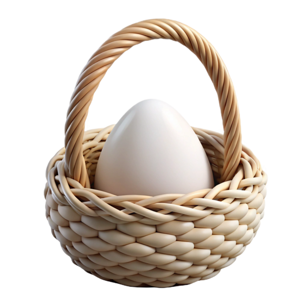 serene minimalist White Easter Egg Basket Cutout with Woven Design 4K png