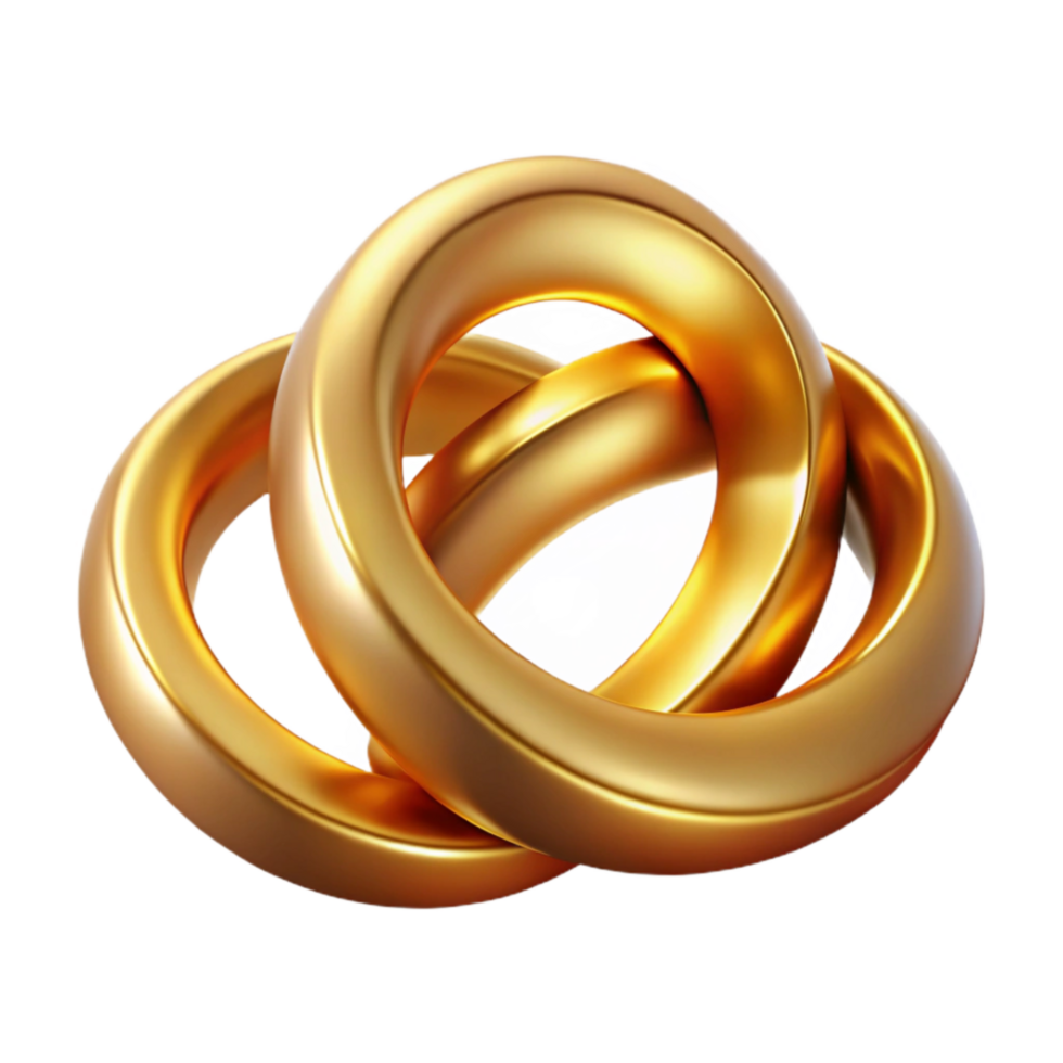 wonderful creative Wedding Rings Interlocked Gold Polished Transparent Background high quality png