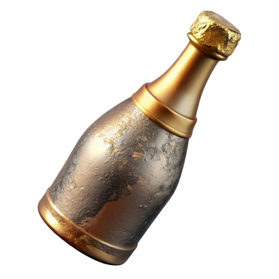 dramatic creative Champagne Bottle with Gold Foil Isolated Element high quality png