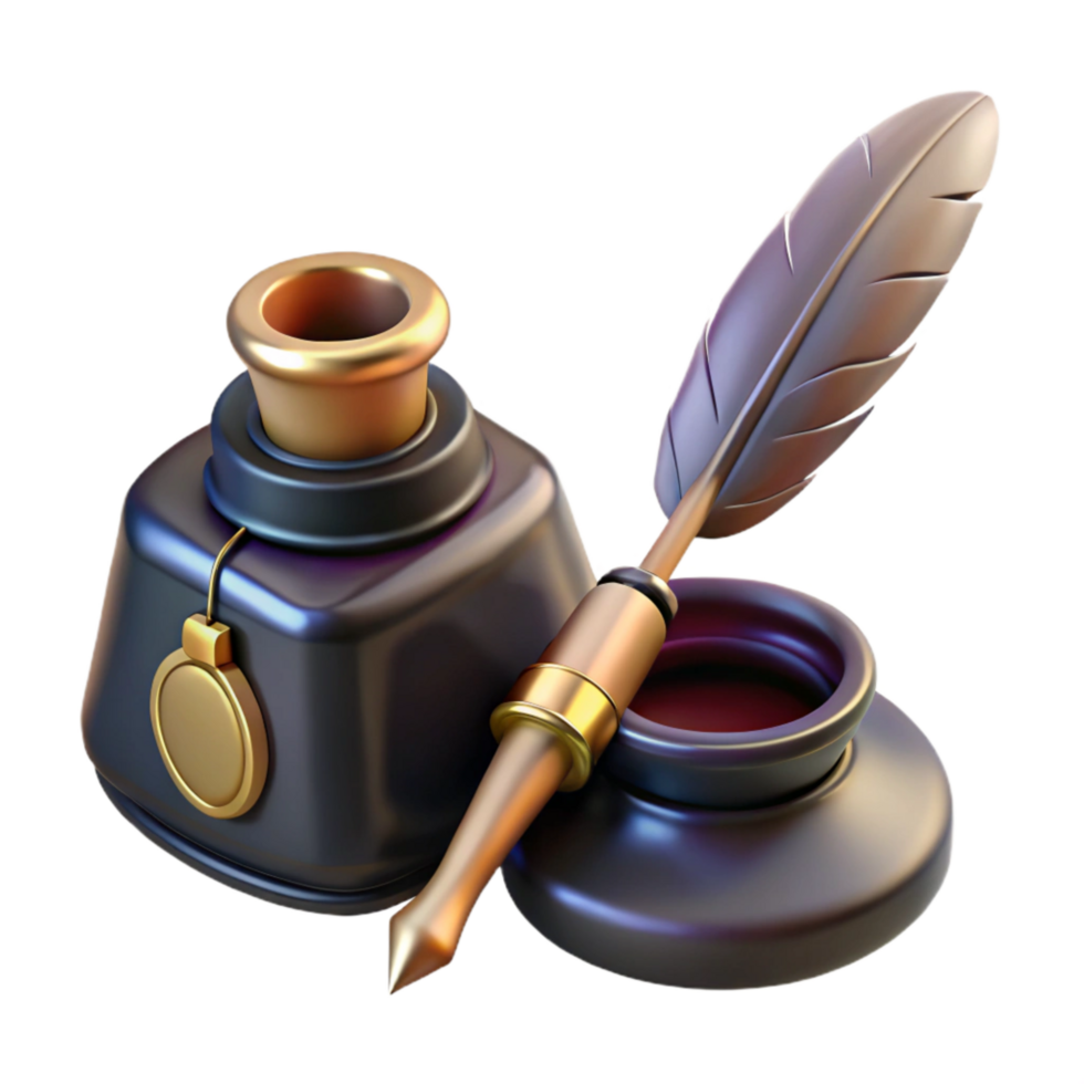 extraordinary artistic Calligraphy Pen and Inkwell Set Isolated Element genuine png