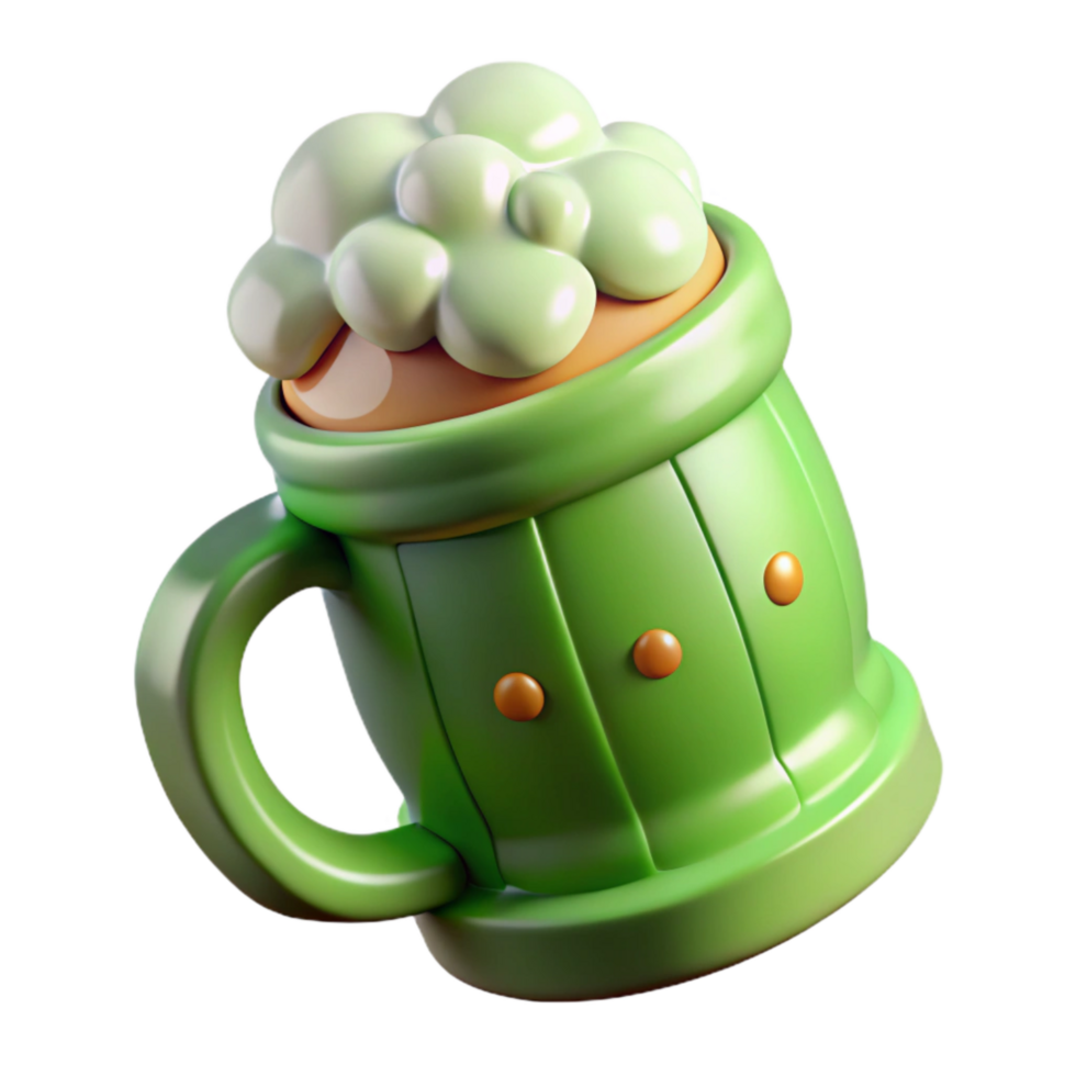 magnificent creative St Patricks Day Beer Mug Green Foamy Transparent Background high resolution png